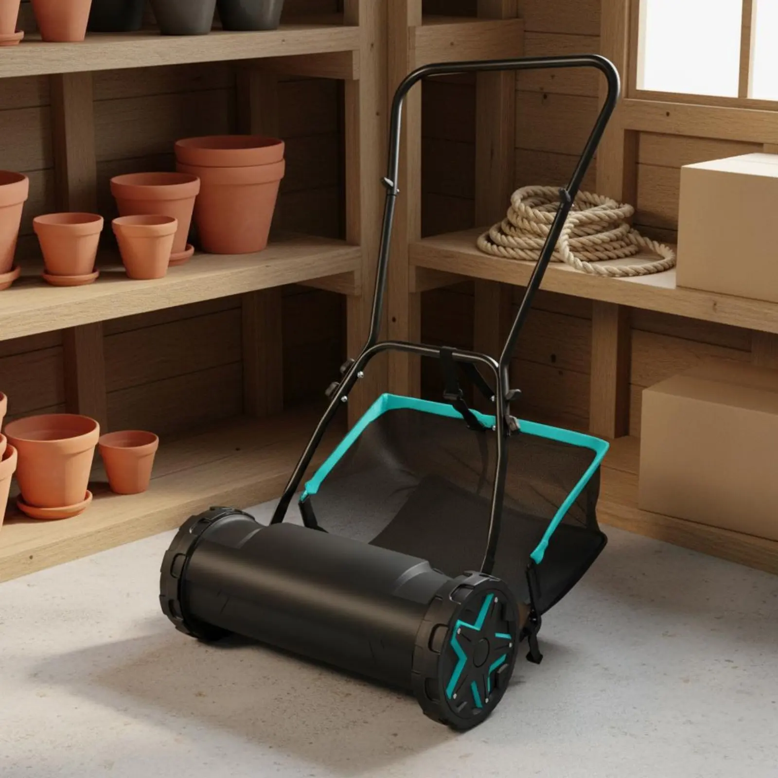 

Foliage and Grass Sweeper Large Capacity Push Lawn Sweeper Grass Foliage Collector Rotating Brushes Back-Friendly