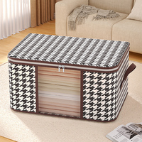 4PCS Houndstooth Storage Bags Foldable Clothes Blanket Organizer with Visible Window Household Wardrobe Dust-Proof Organizer