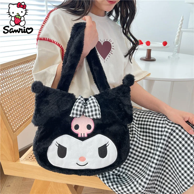 Kawaii Sanrio плюшевая сумка Kuromi рюкзак Cinnamoroll Наплечная Сумка тоут макияж мультфильм My Melody Plushie большая сумка подарок девушки