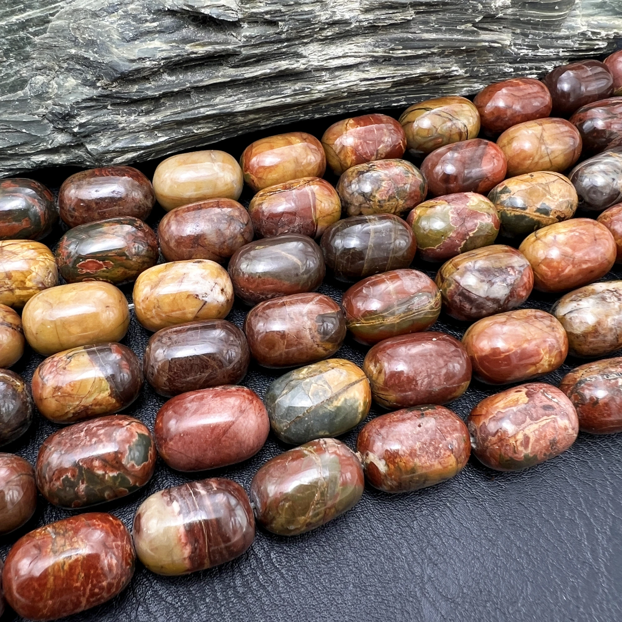 Large Natural Stone Picasso Jaspers Barrel Nugget Beads For DIY Jewelry Making