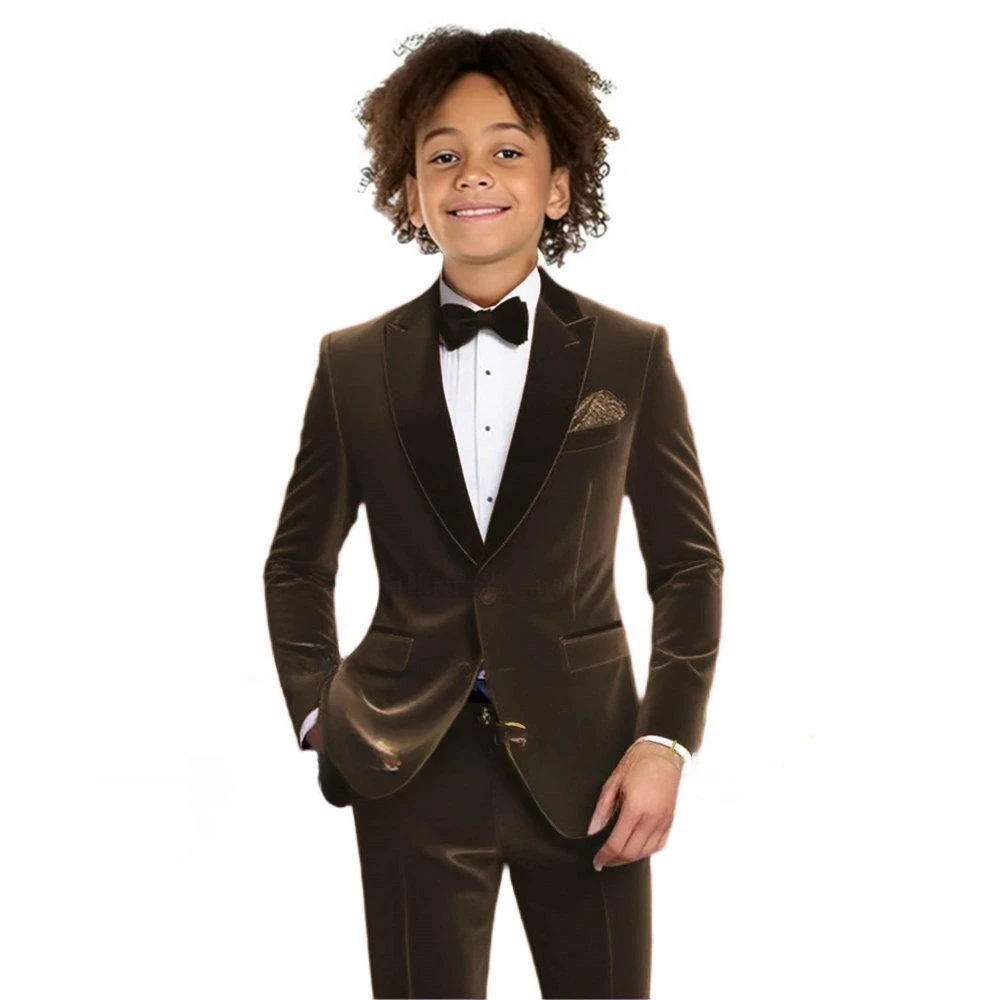 Wielokolorowy welurowy garnitur chłopięcy 2-częściowy: marynarka i spodnie, jesienny, dopasowany smoking dla dzieci do fotografii, elegancki garnitur na przyjęcia, rozmiary 2-20 lat