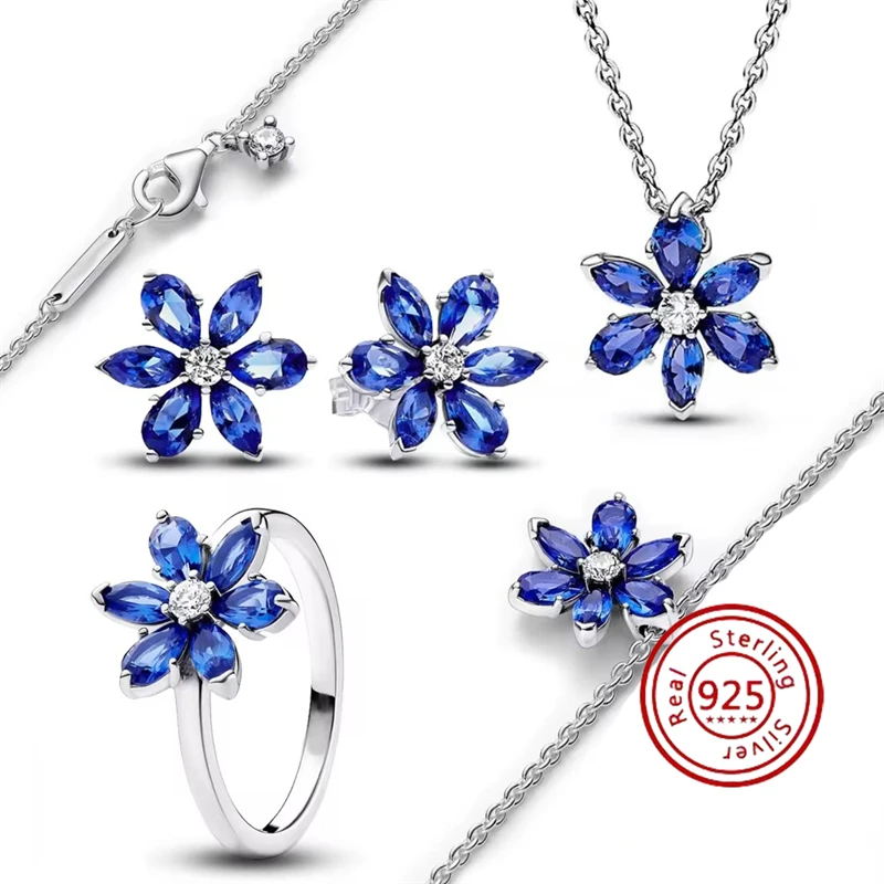 

925 Sterling Silver Blue Spinnable Heart Pave CZ Zircon Pet Paw Print Charm Clips Fit Bracelet For Women Jewelry DIY Gift