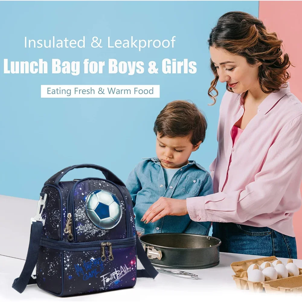 Gsequins Lunch Bags Food Bag Insulated Lunch Bag for Boys and Girls with Adjustable Strap Lunch Box Bag Football Cooler Bag