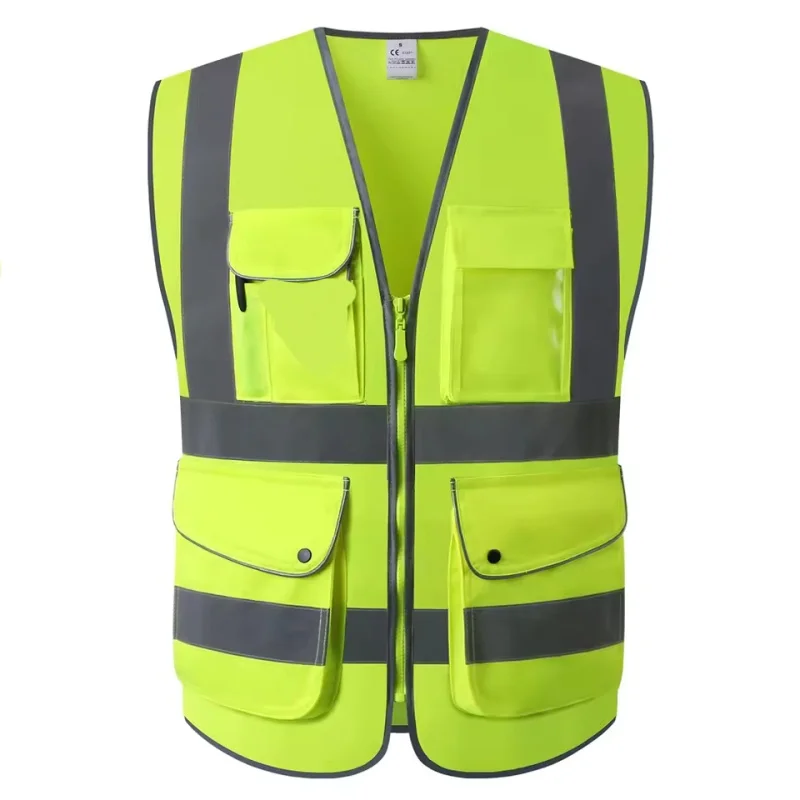 

Новый мужской строительный жилет безопасности с несколькими карманами на молнии, спецодежда, светоотражающие полосы высокой видимости, инженерное защитное снаряжение