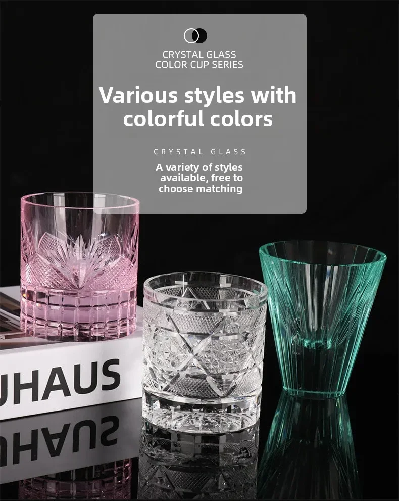 Hand-carved whiskey artificial crystal cup engraved foreign wine cup K9 color wine glass light luxury style