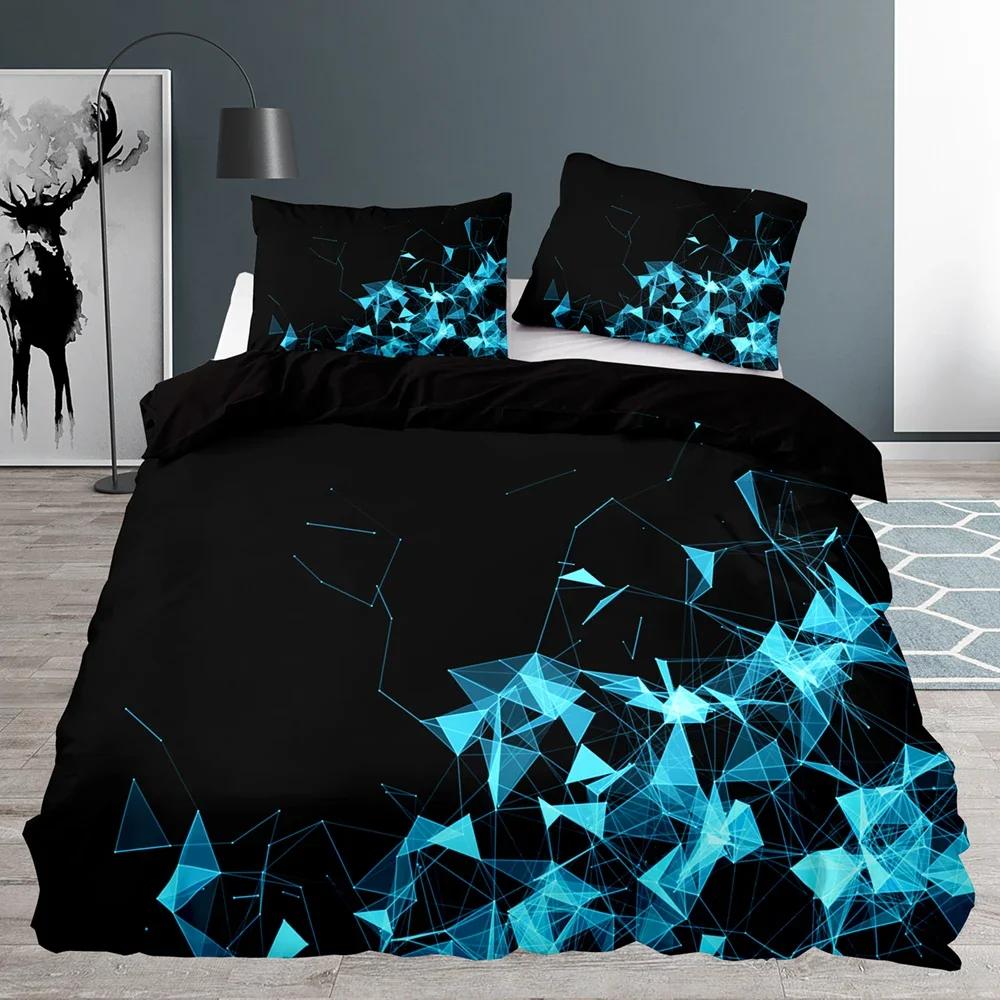 

Black Duvet Cover Queen Size,Bedroom Abstract Blue Geometric Pattern Quilt Cover 220x240 with Pillowcase Bedding Set