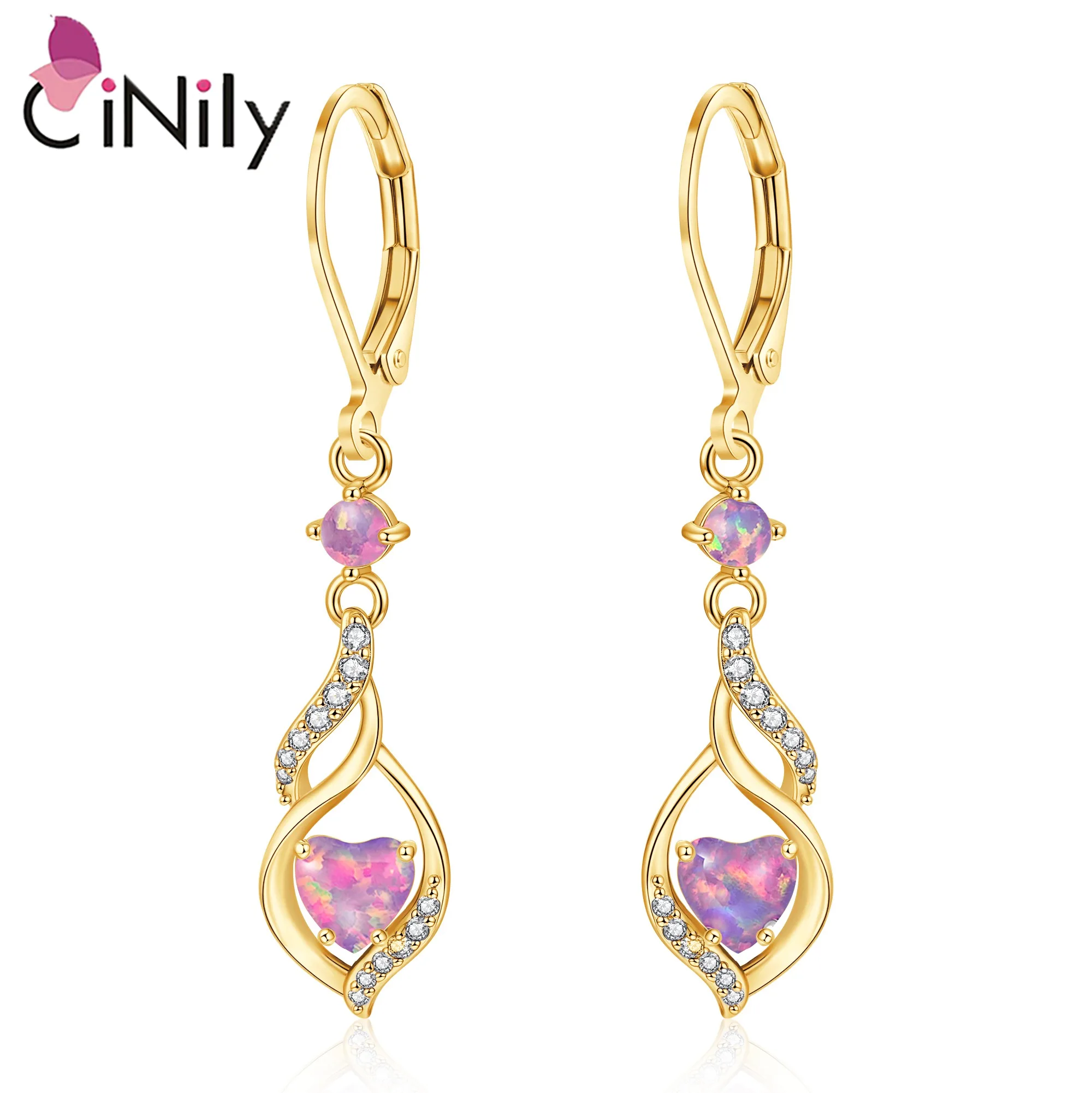 CiNily Multicolor Fire Opal Dangle Drop Earrings for Women Silver Plated Romance Heart Charm Jewelry Gifts For Valentine's Day