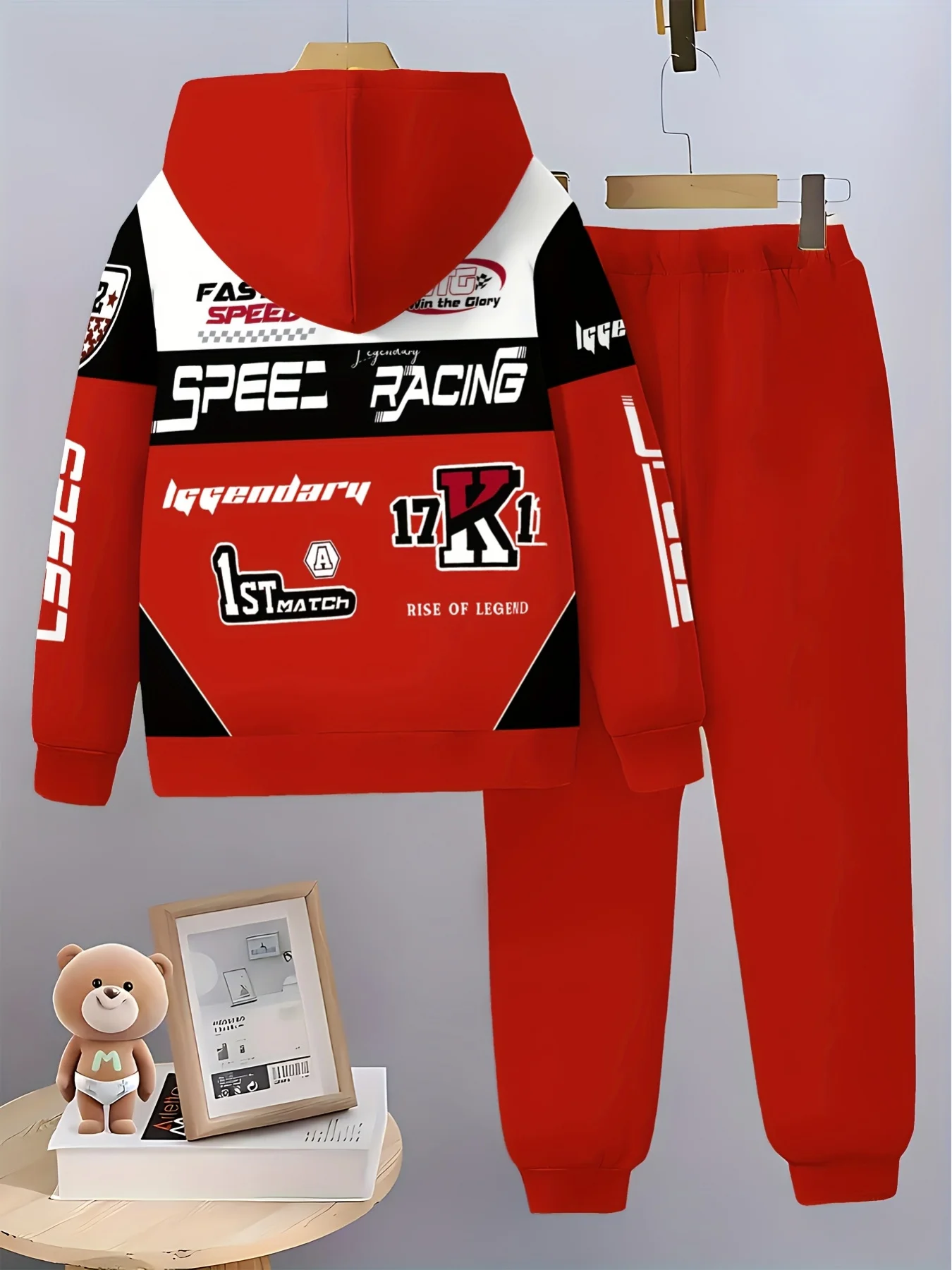 ชุดเสื้อฮู้ดพิมพ์ลายเสือป่า 3 มิติ สไตล์ลำลอง + กางเกงลำลองมีเชือกผูก 2 ชิ้น ชุดเซ็ตสำหรับผู้ชายและผู้หญิง