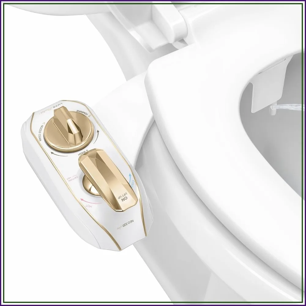 

Warm Water Bidet Attachment with Dual Nozzle, Easy Clean, Quick Install, Gold