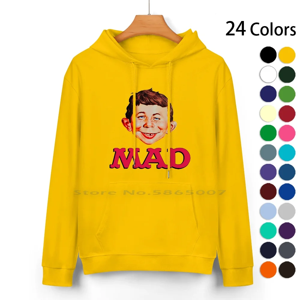 Sudadera con capucha de algodón puro para hombre y mujer, suéter de 24 colores con estampado de la revista Mad, Logo de cómic, máscara adhesiva, 100%