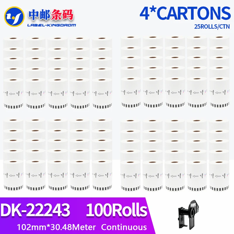 Imagem -01 - Impressora Térmica Contínua Rolls Etiqueta Compatível do Irmão Dk22243 Ql1050 1060n Dk-2243 102 mm 30.48m 100 Rolls