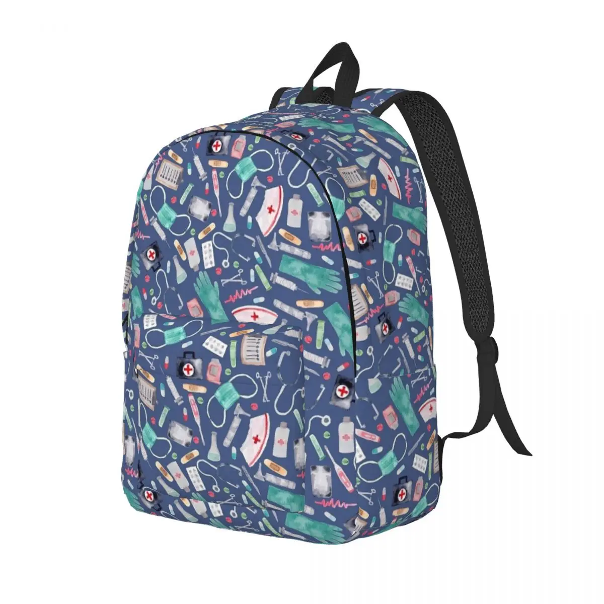 Nurse Medical Pattern Doctor Watercolor Navy Texture Backpack Kids Student School Bookbag Daypack Kindergarten Primary Bag