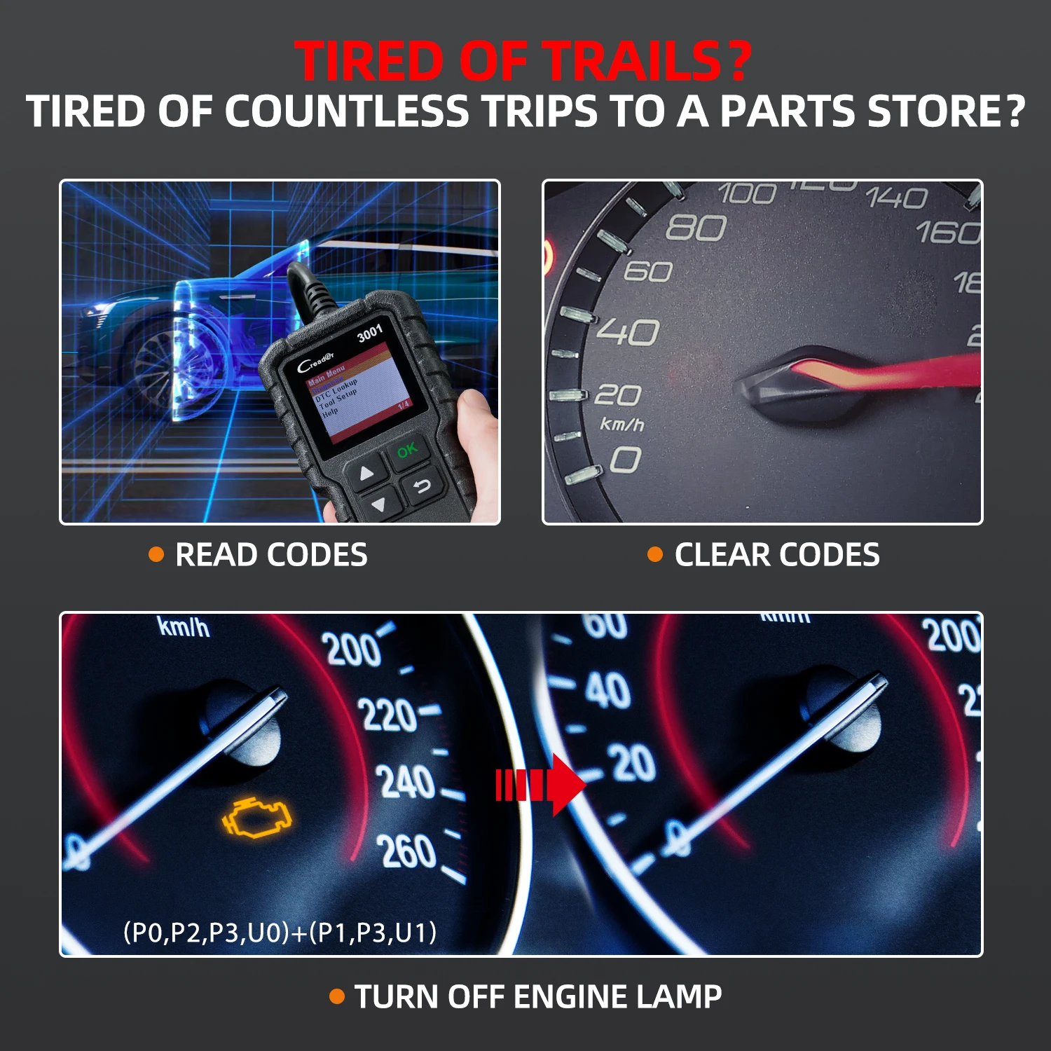 إطلاق Creader 3001 Obd2 الماسح الضوئي محرك خطأ رمز القارئ الوضع 6 يمكن أداة المسح التشخيصي لجميع سيارات بروتوكول obdii منذ عام 1996
