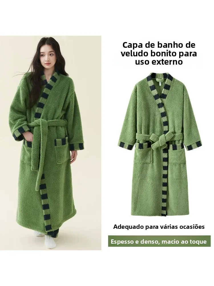 accappatoio-lungo-in-pile-corallo-ideale-per-la-coppia-da-indossare-in-casa-per-uomo-e-donna-perfetto-per-l'inverno-stile-semplice-realizzato-in-fibra-di-poliestere