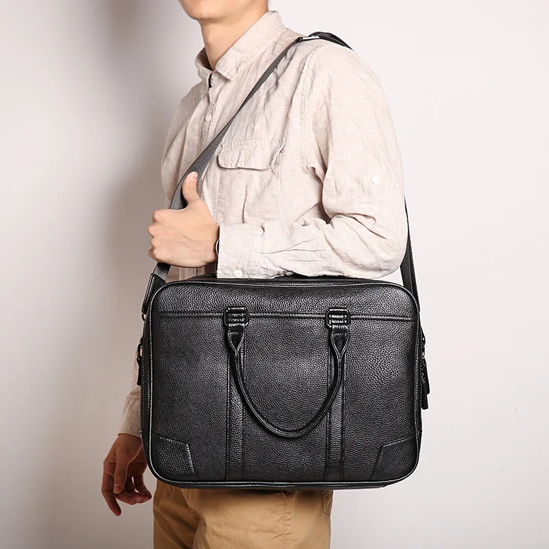 Genuine Cow Leather Men's Business Briefcase Laptop Bag Large Capacity Shoulder Crossbody File Bag