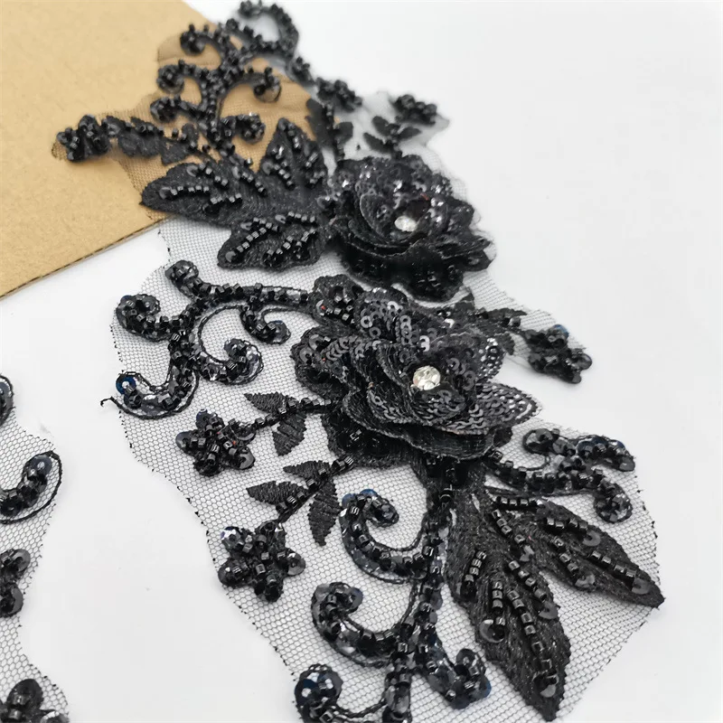 10Pcs Clothing Applique for Bridal Wear Couture Embroidery Patch Embroidered Lace Flower Patch with Sequins view 3