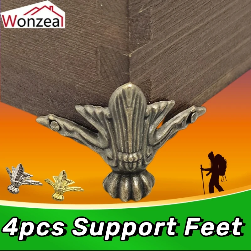 4pcs Gift Box Decorative Bracket Wood Case Leg Corner Protector Four-Legged Support Foot Home Furniture Decorative