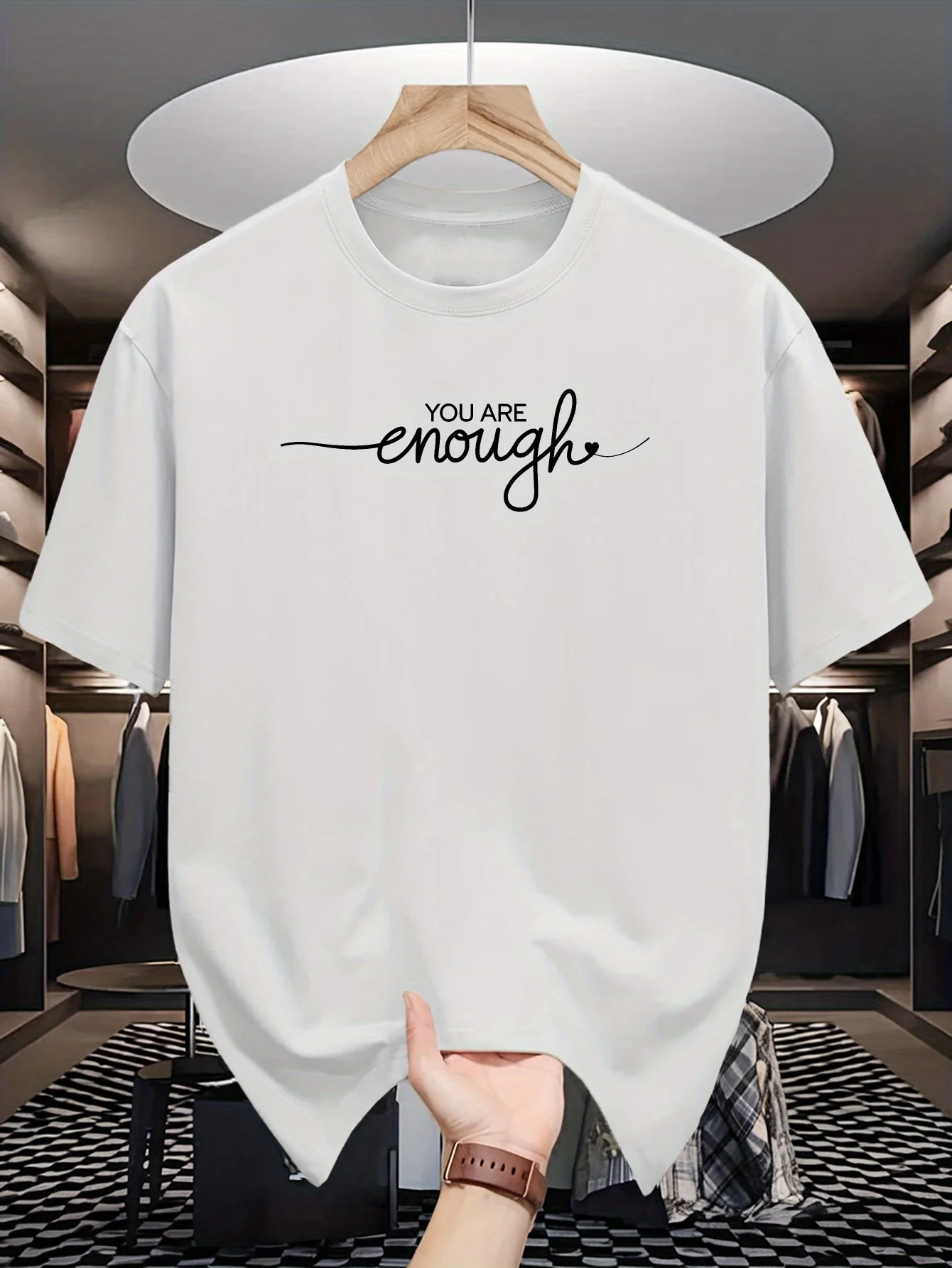 

MenS Casual Crew Neck T-Shirt You Are Enough Summer Short Sleeve Knit Top with Slight Stretch Polyester 95 Spandex 5 Regular Fit