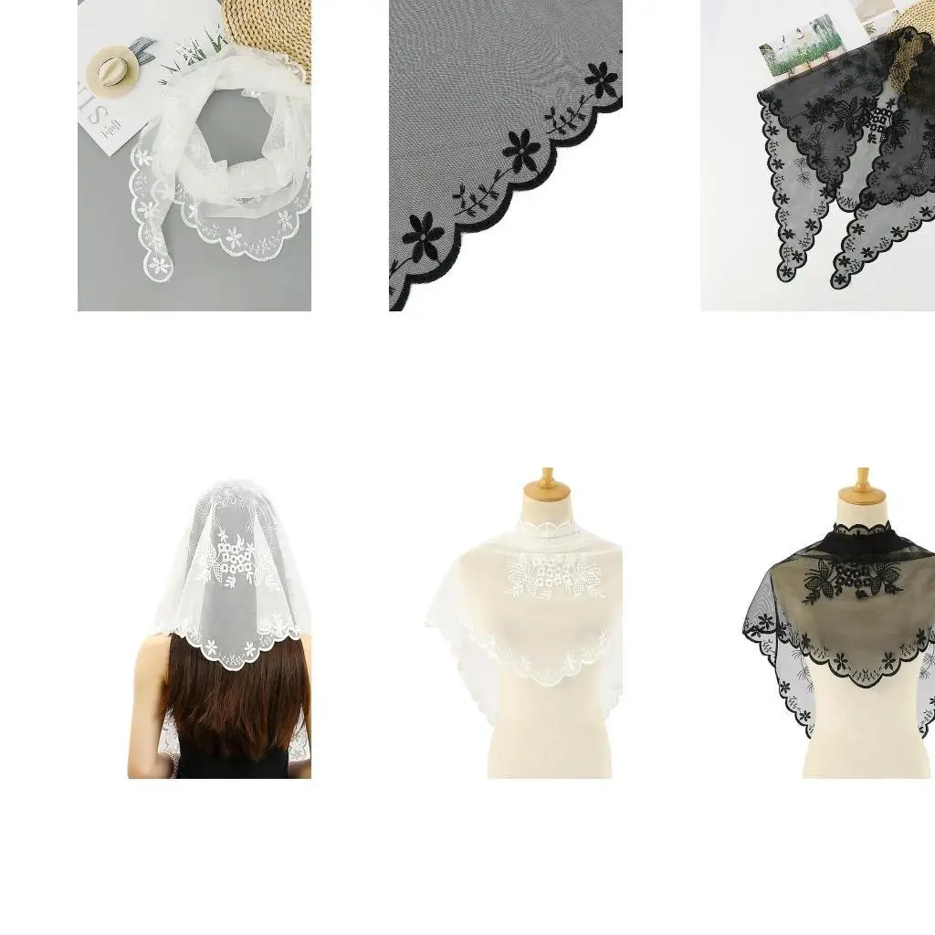 

652f Женщины Круш традиционная массовая массовая церковь Церкви вуаль Вышивка мантилья -треугольница мантилья -вуаль латинская