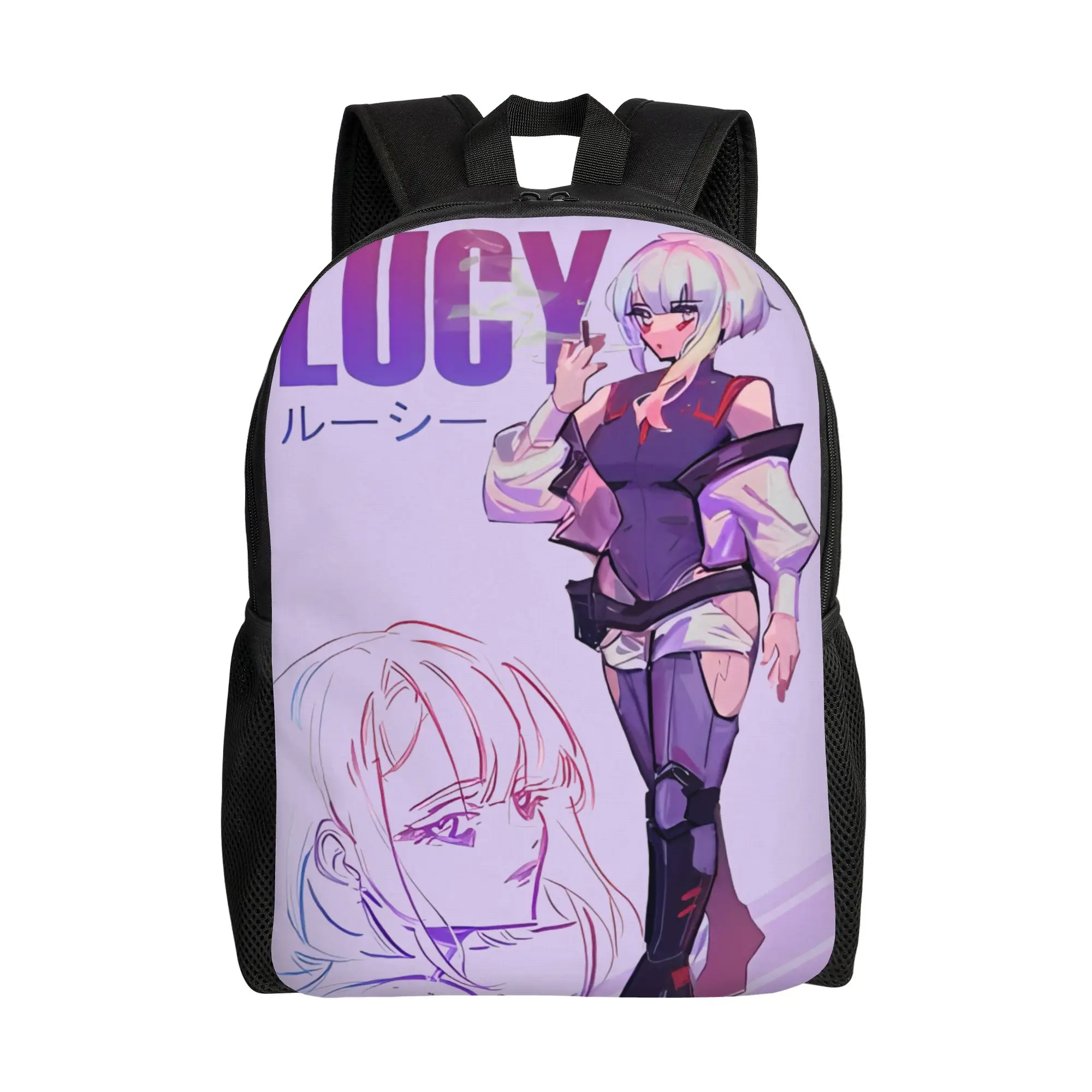 

Lucy Anime Teenage Backpack Outdoor High School Work Gaming 2077 Edge-Runner Cartoon Daypack for Men Women College Canvas Bags
