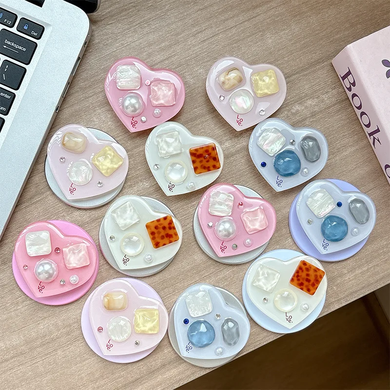 

Plain Color Gemstone Heart Magnetic Holder Universal Phone Griptok Stand Support For iPhone 17 For Magsafe Smart Tok Desk Holder