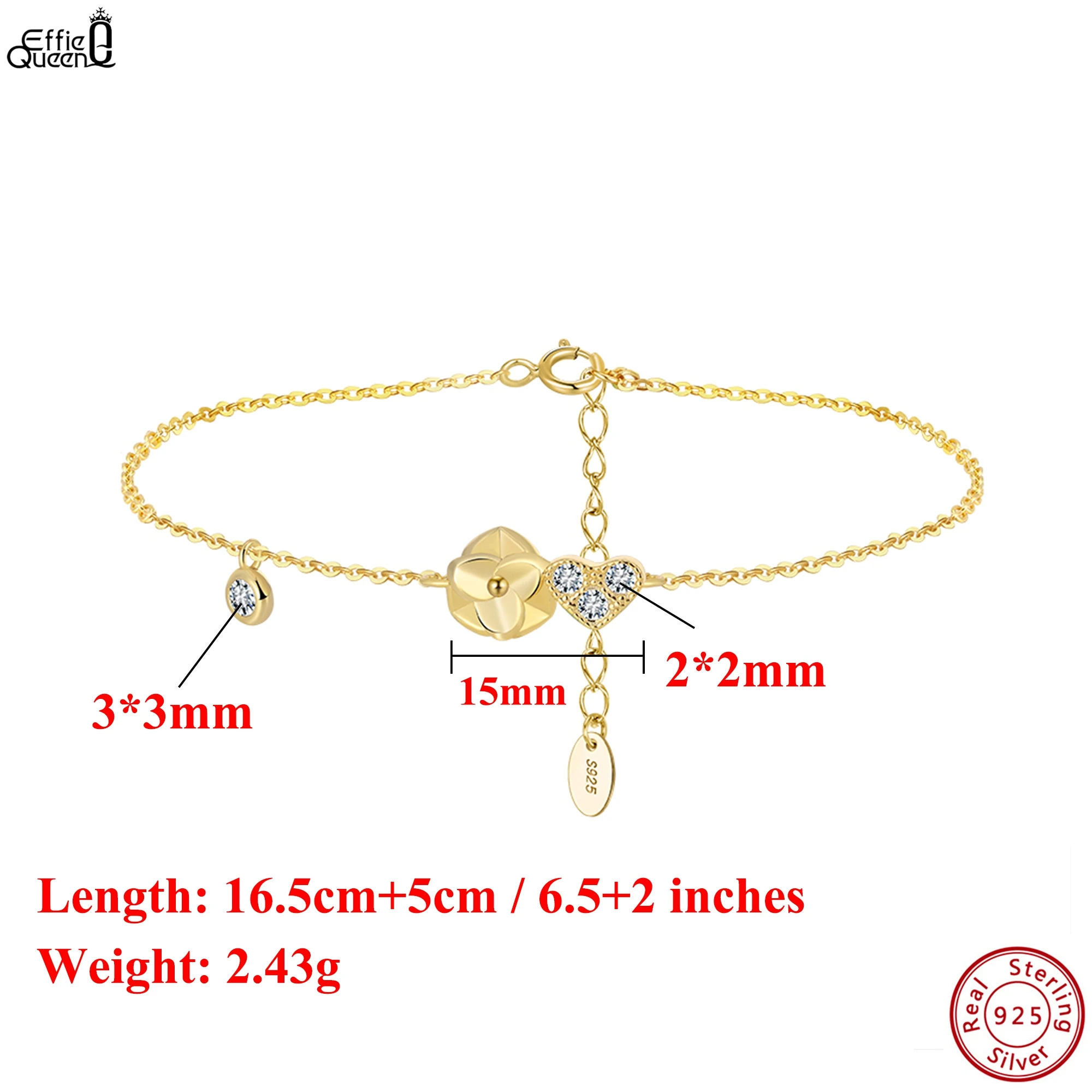 

EFFIE QUEEN Dainy 925 Sterling Silver O-Chain Bracelet With Clover & Heart Zirconia Ornament Lucky Symbol Jewelry Present APB09