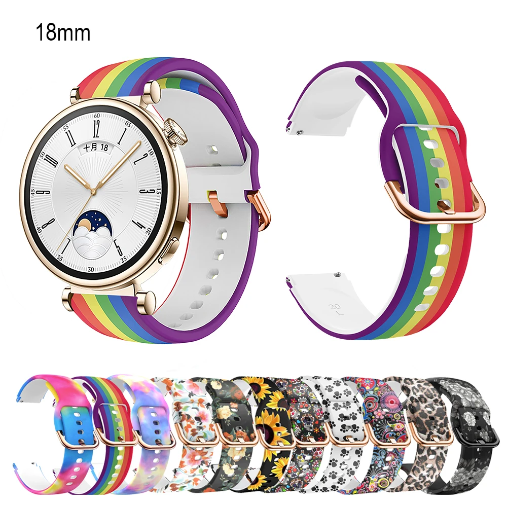 Color Printing Silicone Strap for Huawei GT4 41mm Women Watch Band 18mm Silicone Bands Romantic Classic girls Original band