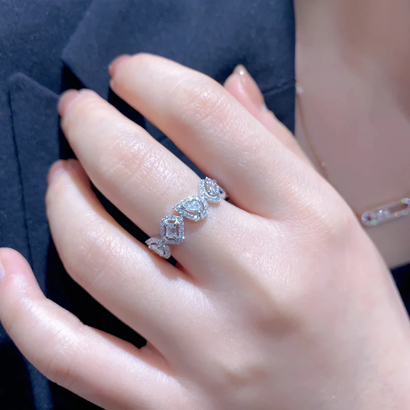 

French high-end jewelry S925 silver water drop rock sugar cube irregular ring women's original luxury accessories holiday gift
