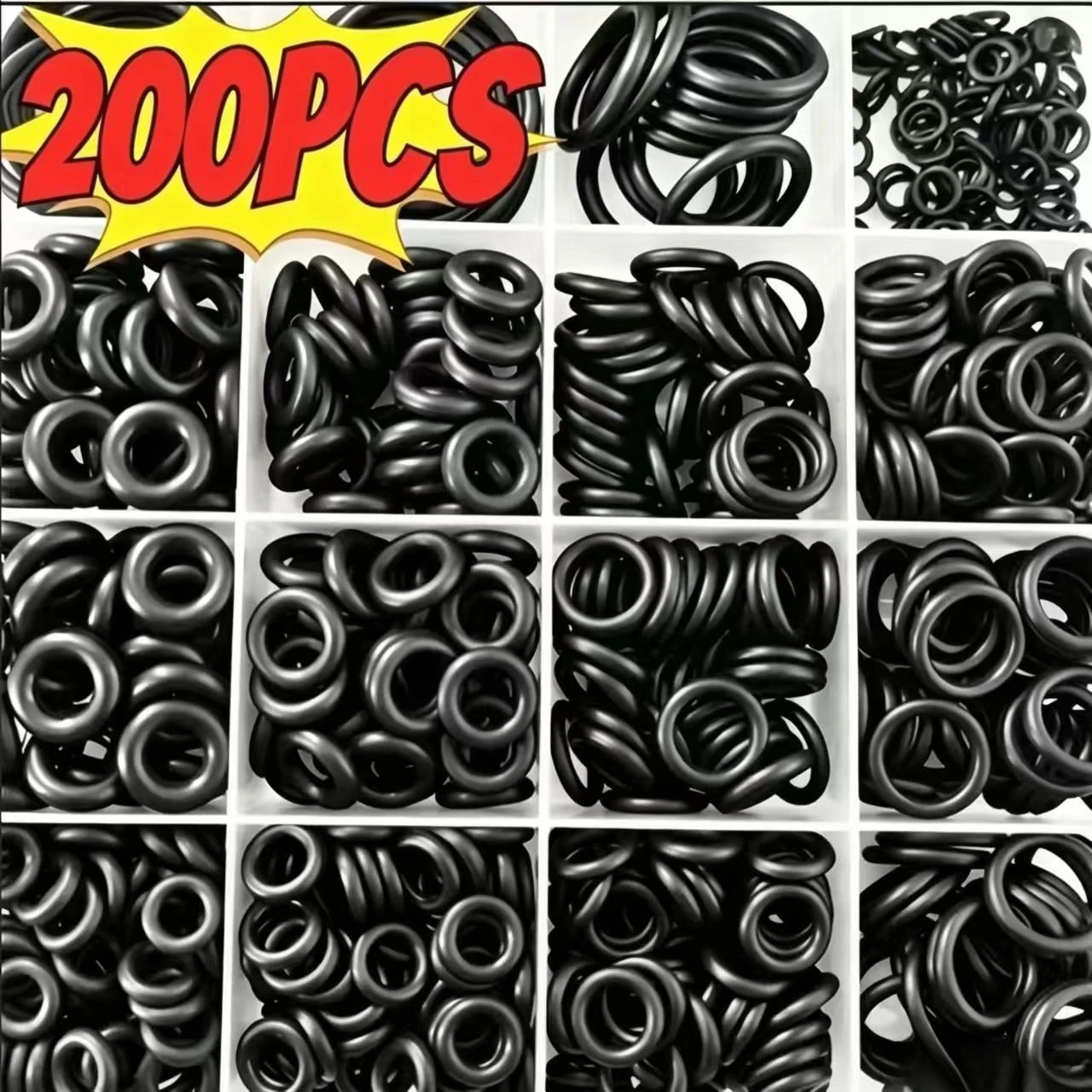 200pcs Rubber O-rings for Faucet, Hose, Valve, Water & Oil Proof Seals, Washer Combo Set, Universal Plumbing Accessories