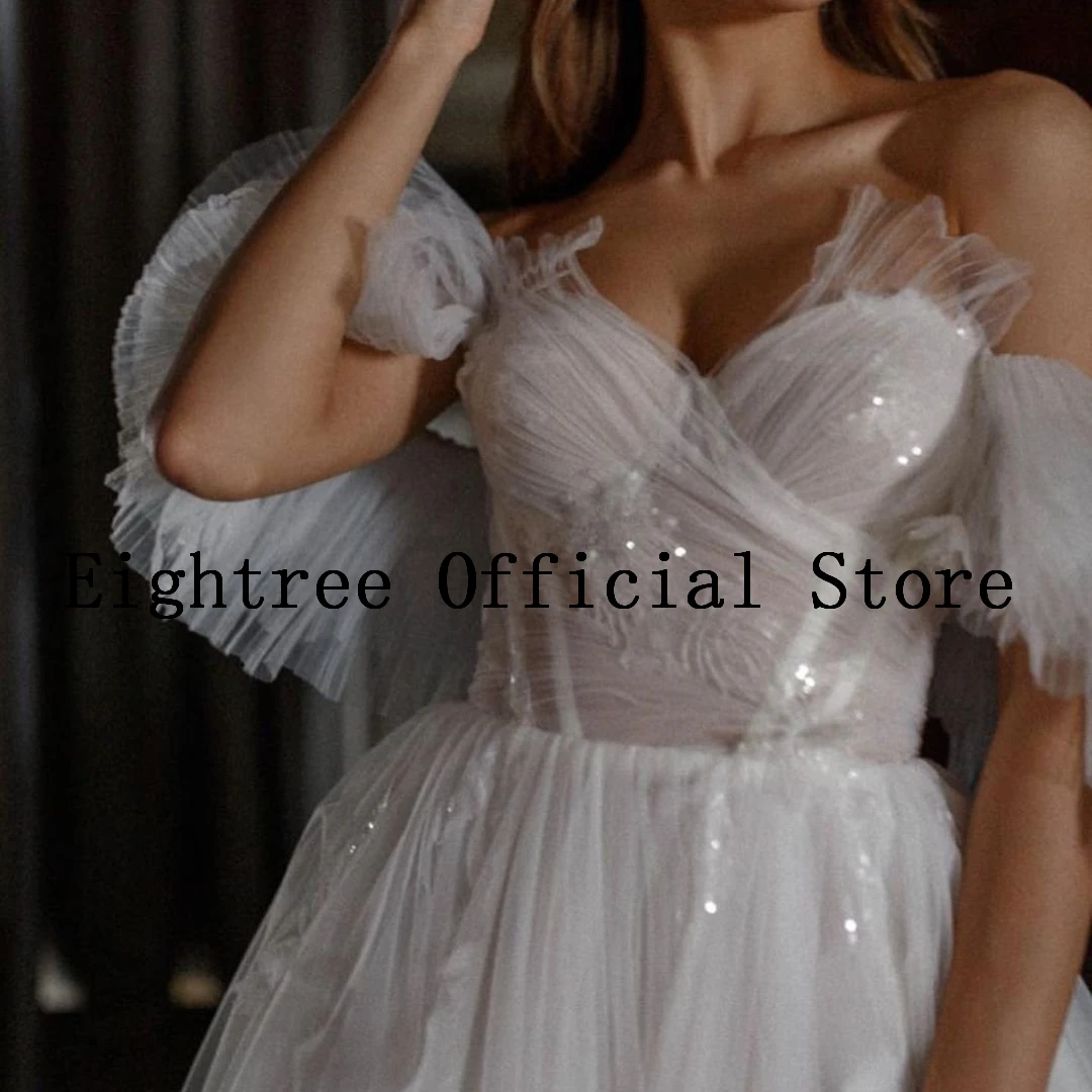 Eightre Elegant Wedding Dresses 2022 Off Shoulder Corset Back Bride Dress Bobo Beach A-Line Tulle Wedding Evening Gowns PlusSize