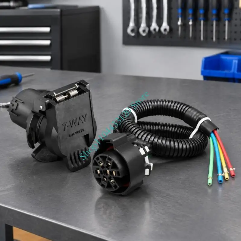 7-Way Tow Socket Harness with Keyed Vehicle-Side Housing, Replacement USCAR, Copper-Core Wiring and Color-Coded Leads for