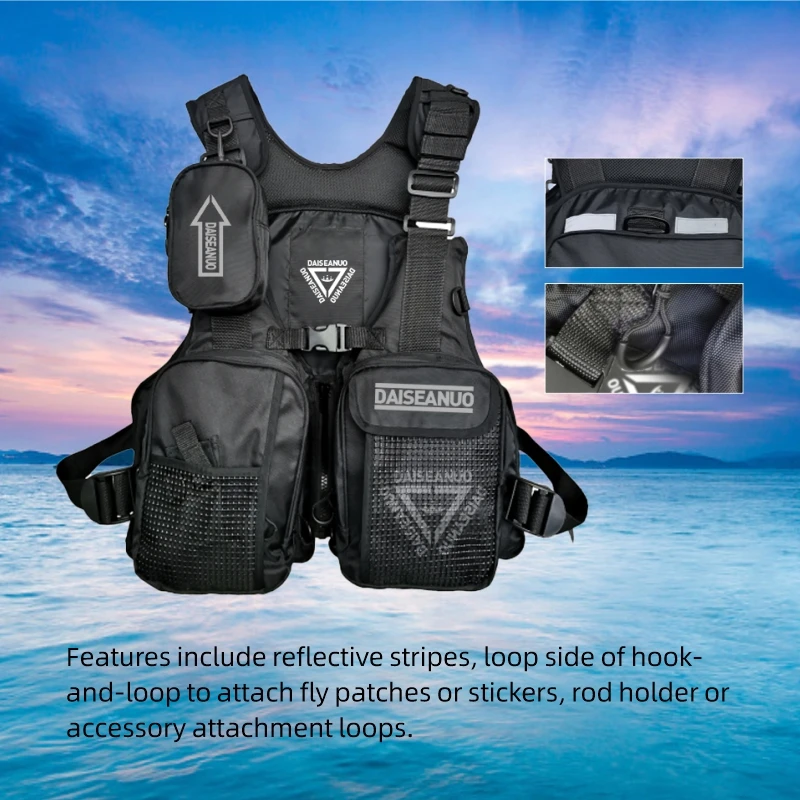 Daiseanuo Men Professional Multi-functional Life Fishing Vest Outdoor Sports Fishing Tackle Fly Swimming Adjustable Buoyant Vest