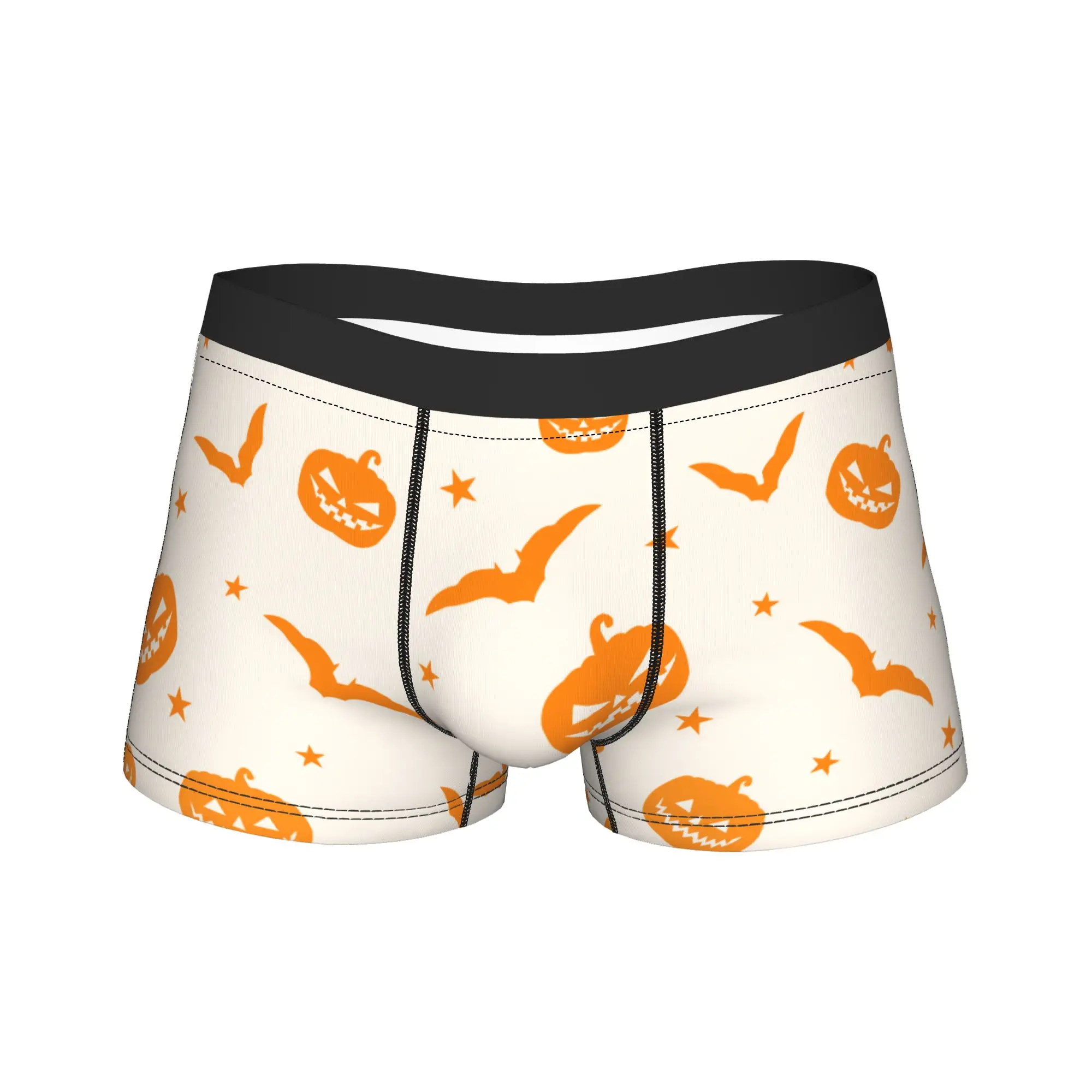 Men Cartoon Pumpkins And Bat Halloween Gothic Long Underwear  Novelty Boxer Briefs Shorts Panties Male Soft Underpants M-XXL