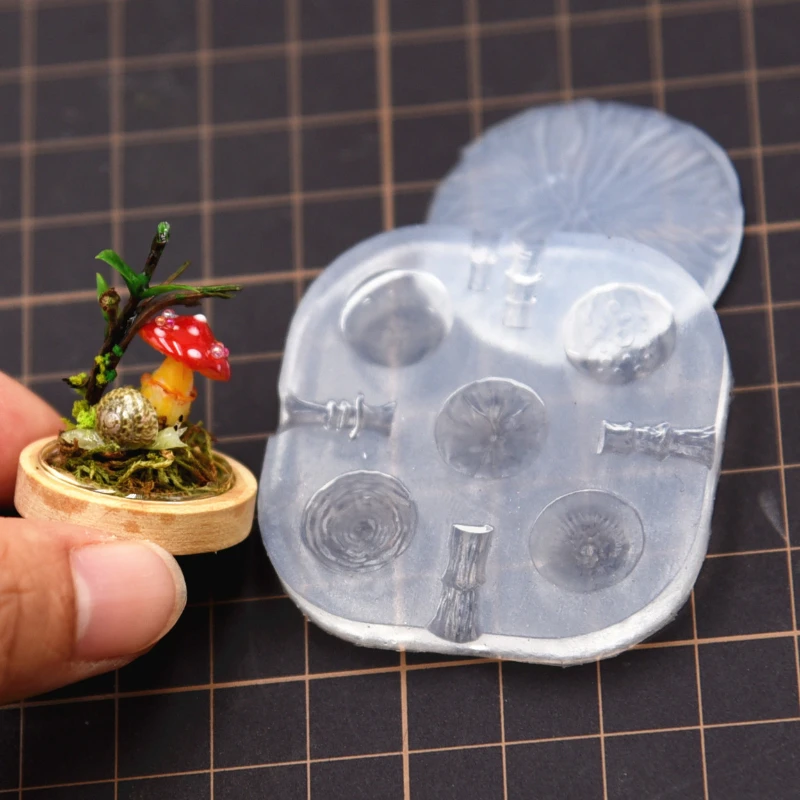 2pcs/set Mini Mushroom Silicone Mold Ultra-light Clay Resin Clay DIY Soft Pottery Miniature Mushroom Quick Modeling Tool