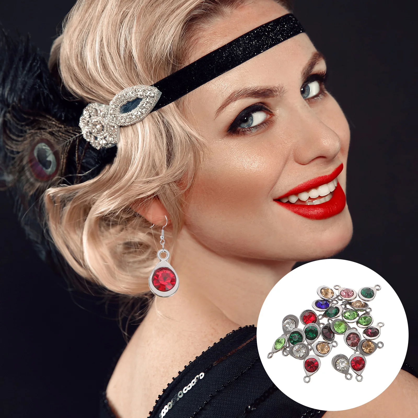 

48pcs Glass Drill Pendant Durable Craftsmanship Jewelry Decorative Accessories Diy Pendant Set Necklace Bracelet Keychain