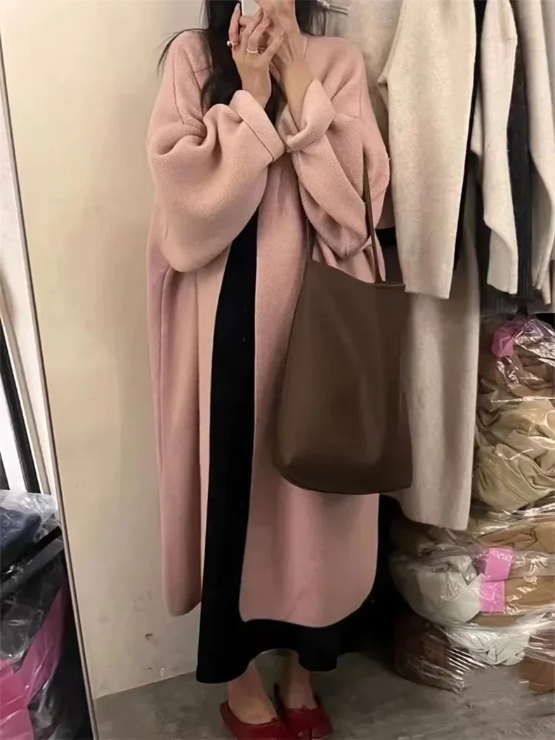 

Korean Version of Loose Thickened Double-sided Knitted Cardigan Coat Female New Autumn and Winter Big Size Lazy Sweater Coat Y2k