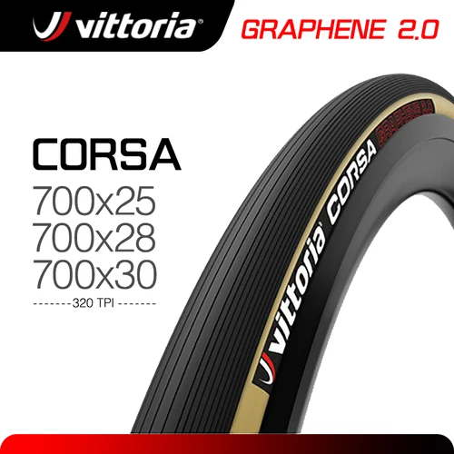 Imagen 1 del producto Neumático de carretera Clincher Vittoria Corsa 700X25C 700 × 28C/32C grafeno 2,0 neumáticos doblados de piel negra 320 TPI adecuado para bicicleta de carretera 700