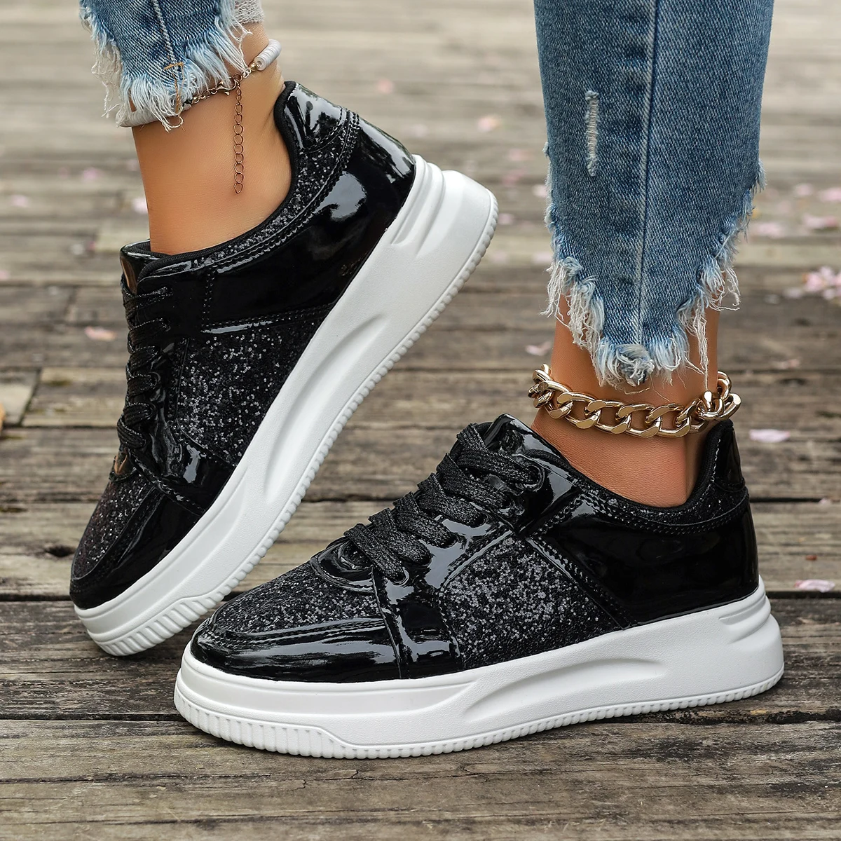 Casual Wedges Sneakers Comfortable Sequins Badminton Shoes Fashion Women\'s Vulcanize Shoes Running Fitness Walking