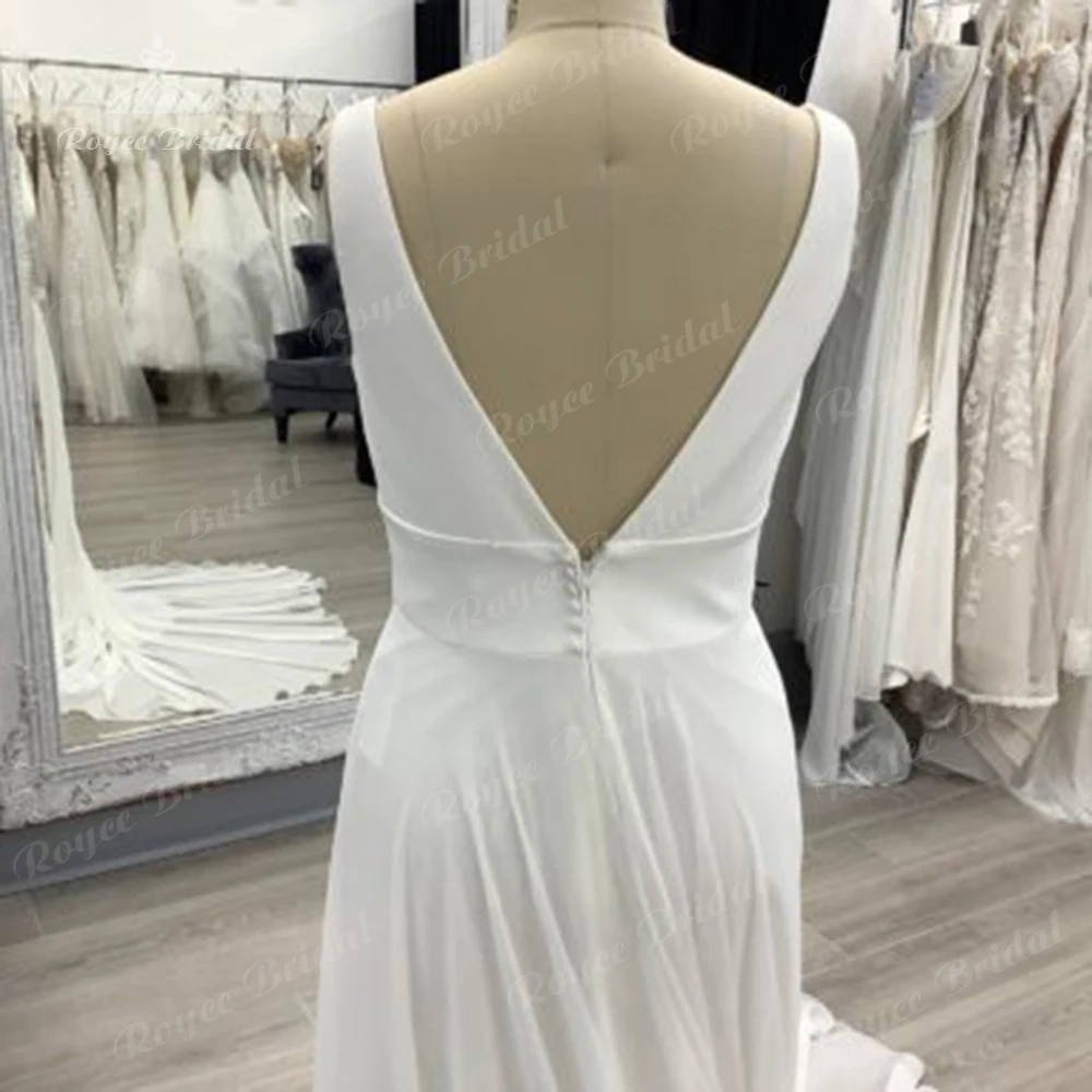 Eenvoudige Boho Trouwjurken Chiffon Mouwloze Open Back Jurk Vestidos De Noivas Sexy Beach Bridal Bruid Jurken