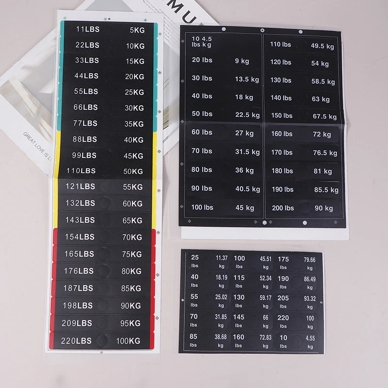 ウェイトスタックラベル 4.5 キロに 150 キロ黒背景白番号重量ステッカーフィットネス機器ジム筋力トレーニング