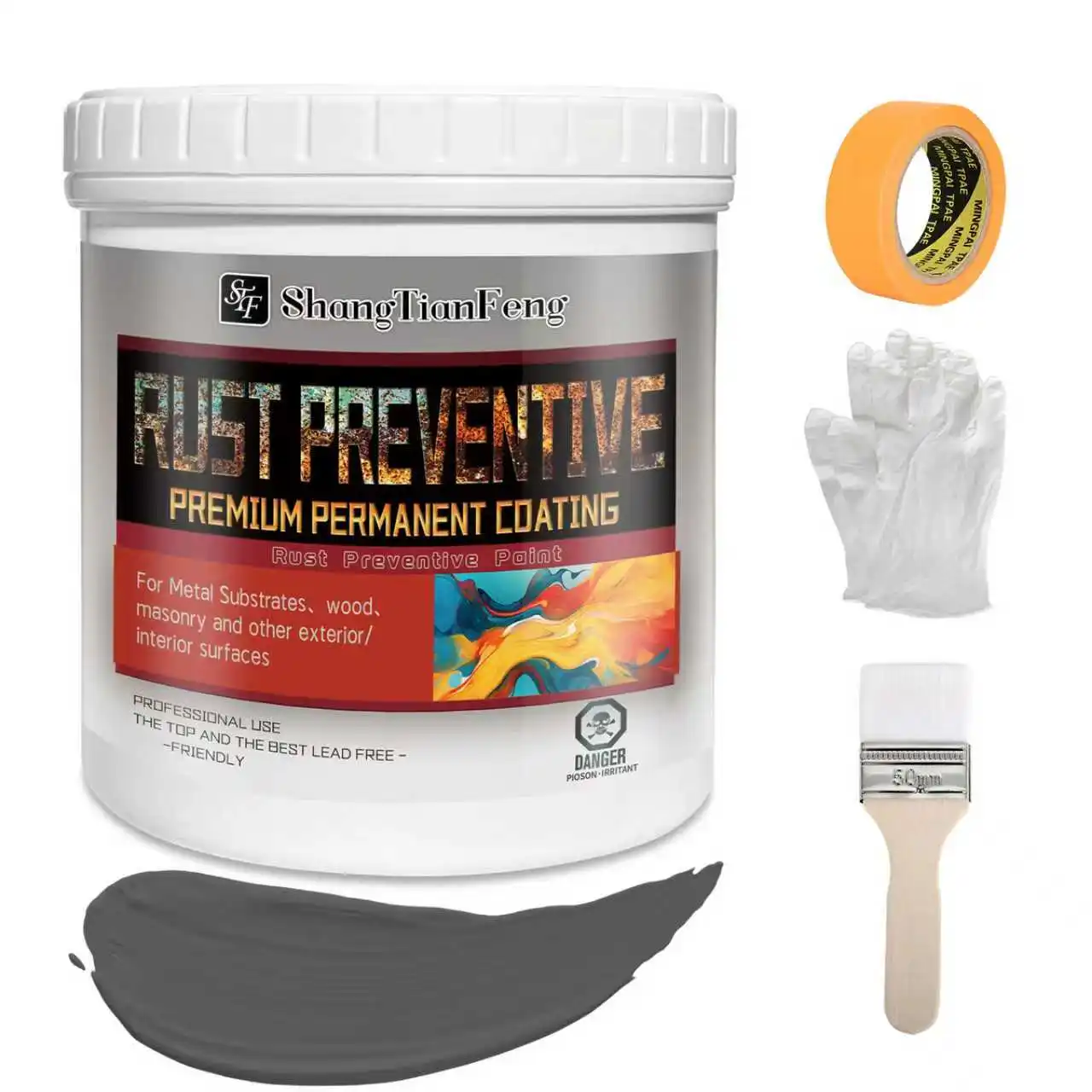 

Grey Rust Preventive Paint, Permanent Corrosion Protection with UV & Heat Resistance, Non-Porous Protective Coating, 32 Fl Oz