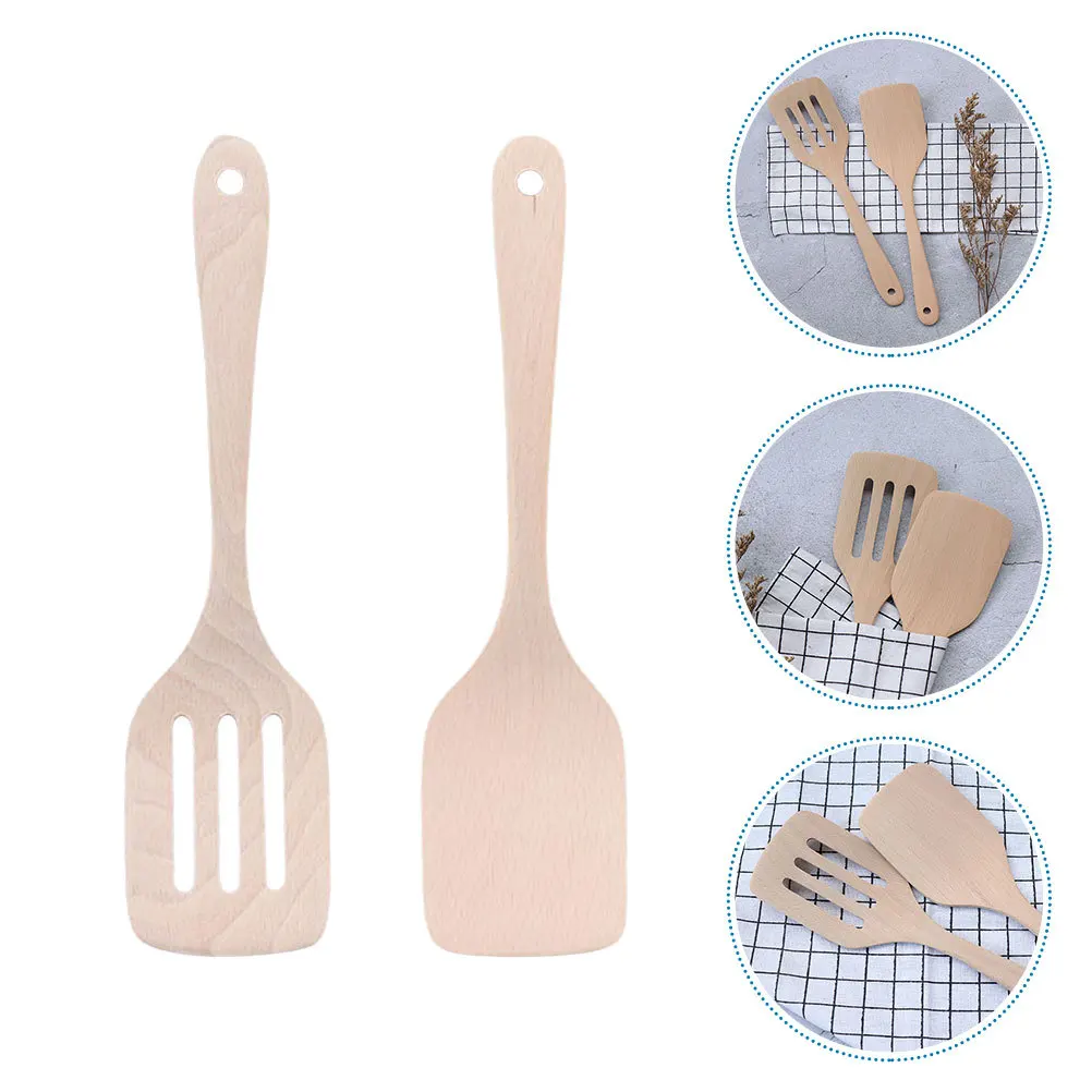 

2Pcs Baking Wooden Shovel Heat Resistant Cake Spatula Set Durable Pizza Server Kitchen Tool Practical Cooking Spatula for Home