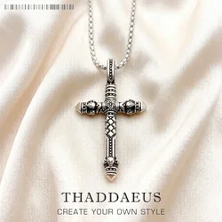 Cross Black Link Necklace,Brand New Chain Fashion Jewelry Europe Rhodium Plated Rebel Bijoux Gift For Men & Women