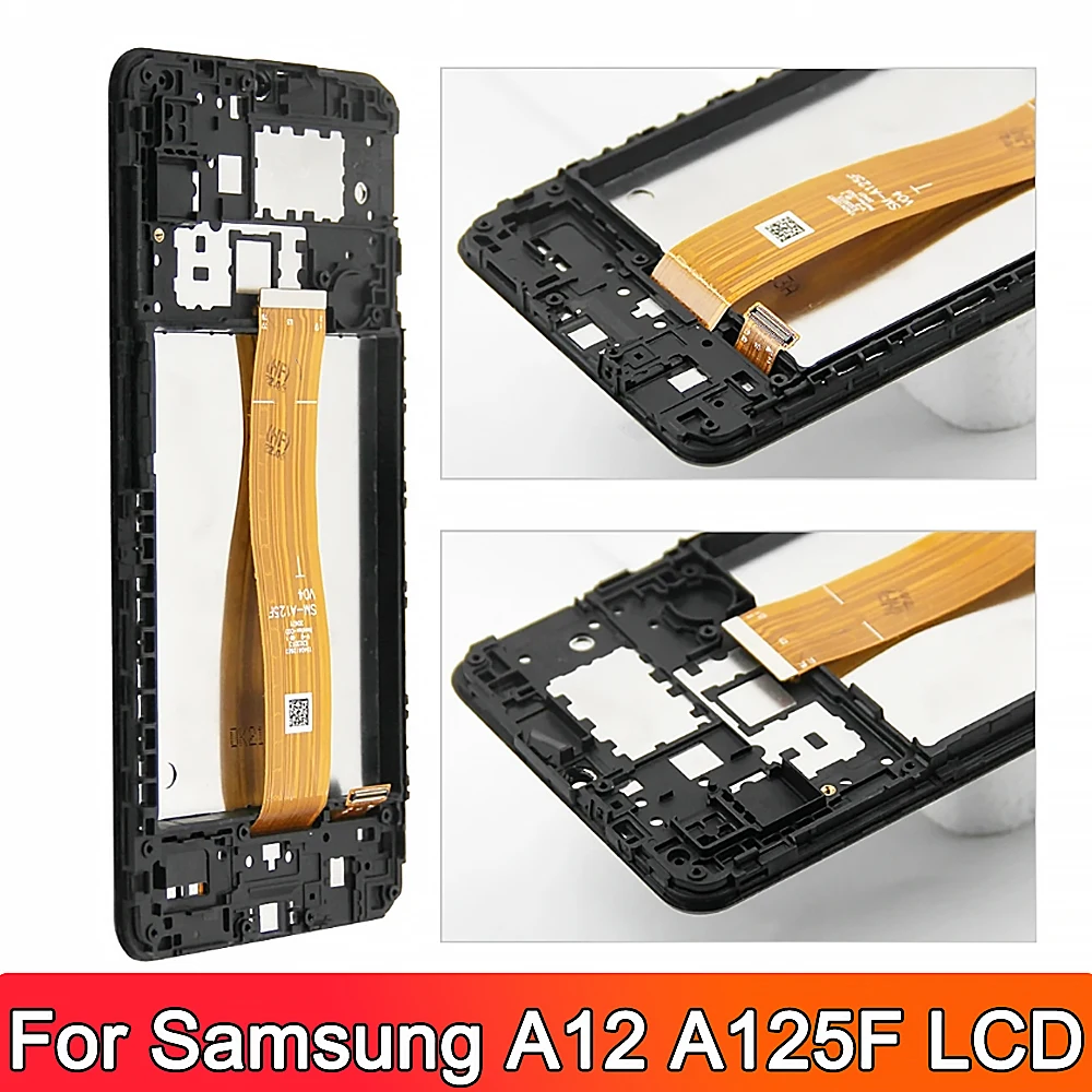 6.5\'\' A12 Display Screen with Frame for Samsung Galaxy A12 A125 A125F A125M Lcd Display + Touch Screen Digitizer Replacement