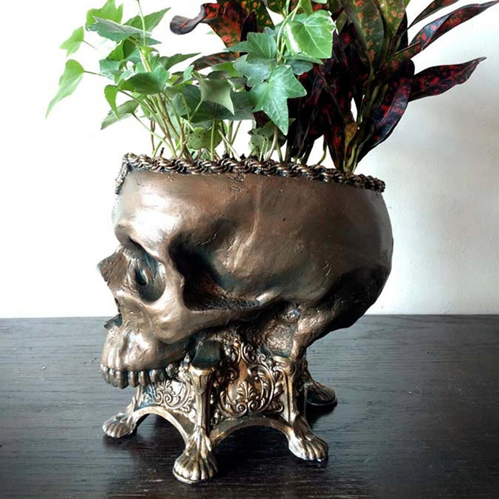 Creative Skull Flower Pot Ornament Multifunction Durable Storage Holder  Flower Vase For Living Room Kitchen