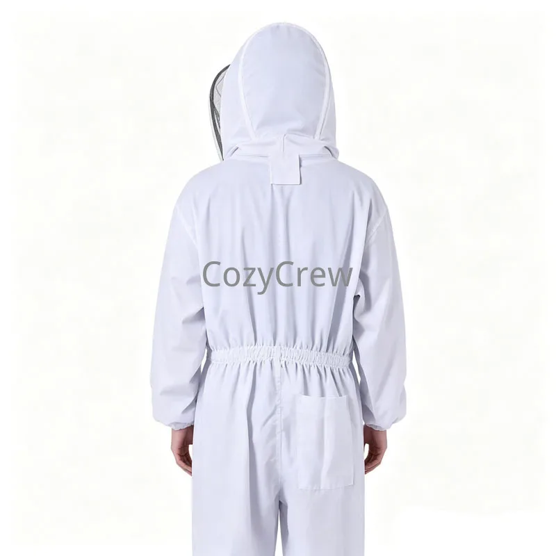 White Beekeeping Suit Full Body Protective Jumpsuit with Round Veil Hood, Long Sleeve Leather Beekeeper Gloves Complete Beekeepi