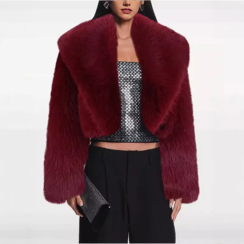 

Fashion High Street Y2k Cropped Jacket Fur Coats Women Autumn Winter Fluffy Faux Fur Coat Lapel Luxury Long Sleeve Short Coat