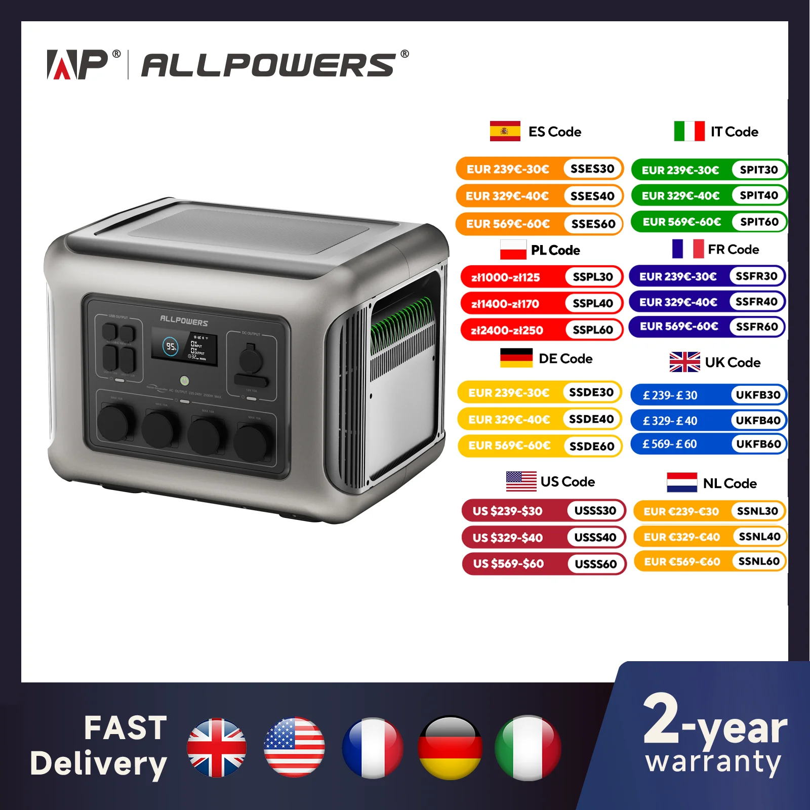 ALLPOWERS R2500 Centrale elettrica portatile 2016Wh espandibile a 20kWh LFP Batteria 2500W