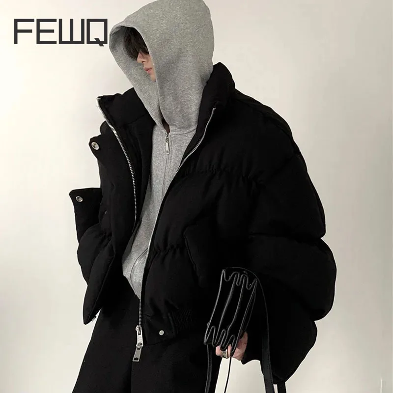 FEWQ Autumn American Vibe Thickened Cotton Jacket Men\'s Winter 2023 Solid Color Sleeve Design Male Tops Fashion 24X2167