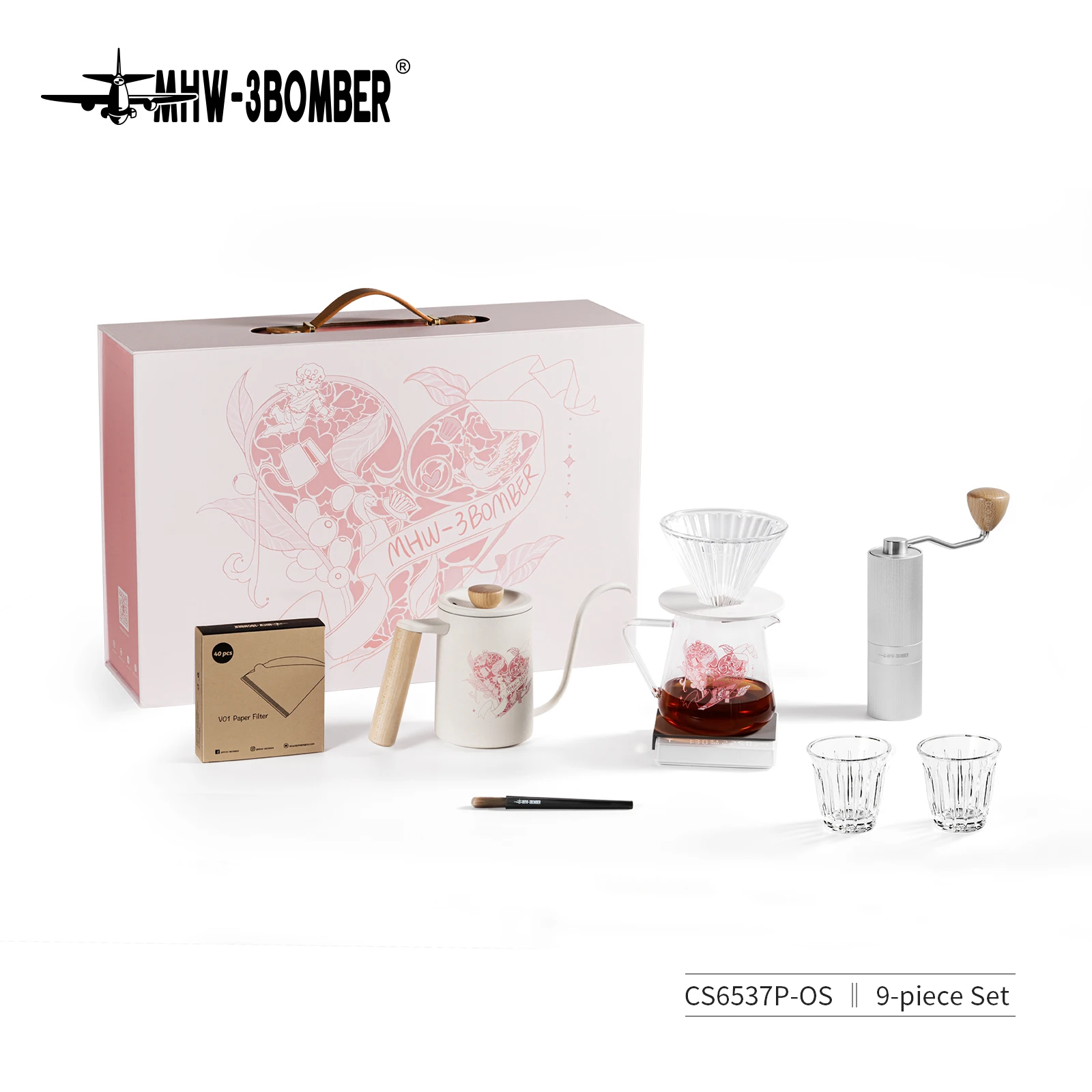 

MHW-3BOMBER Pour Over Coffee Maker Set with Electric Scale Coffee Server Coffee Pot Grinder Dripper Set Valentine's Day Gifts